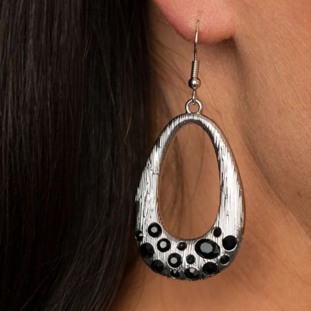 Earrings,  black rhinestones, Silver